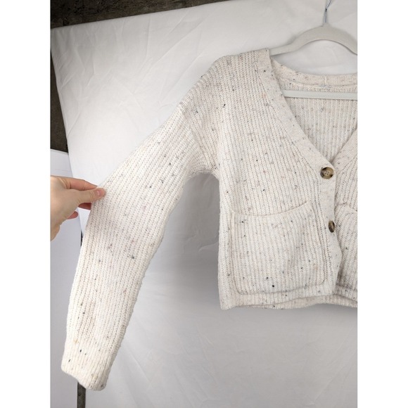 Old Navy Speckled Knit Button Cropped Cardigan Cream Women M Cottagecore Preppy - Picture 3 of 10
